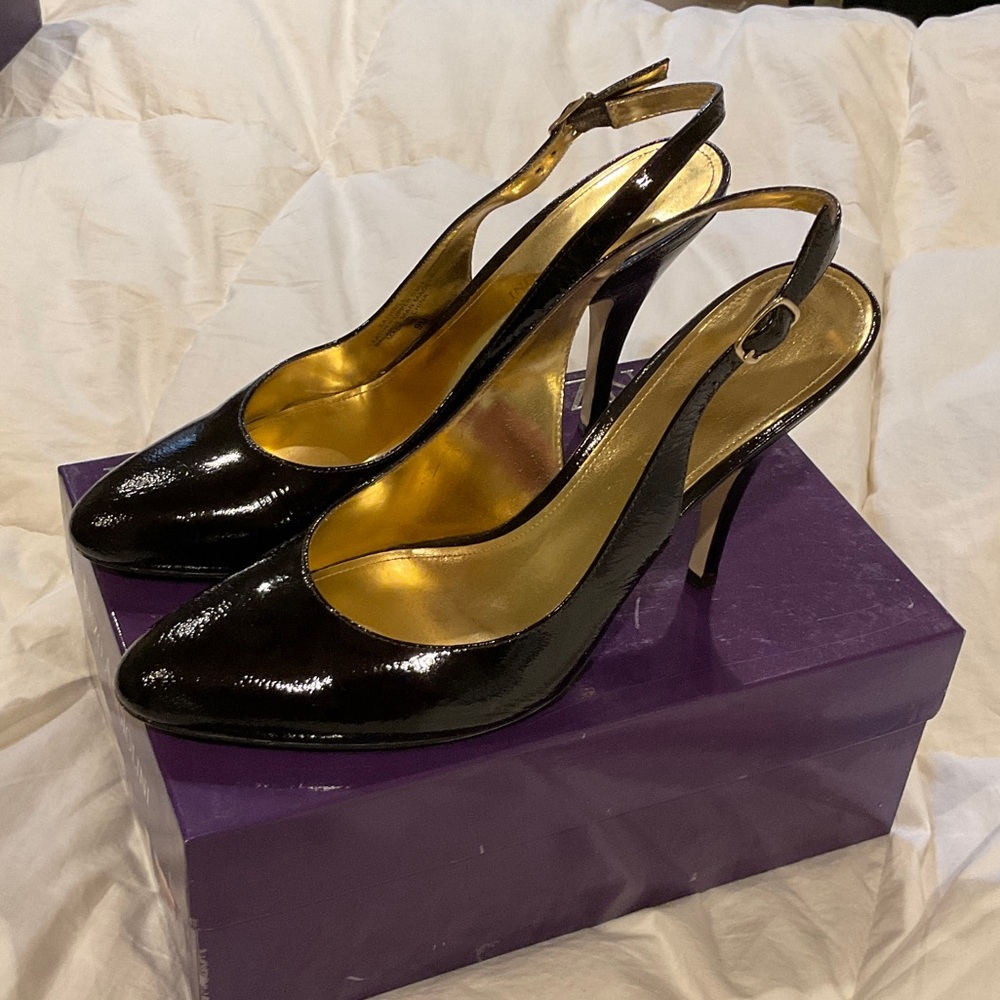 9M Enzo Angiolini Shiny Pantent Leather Slingback Heels